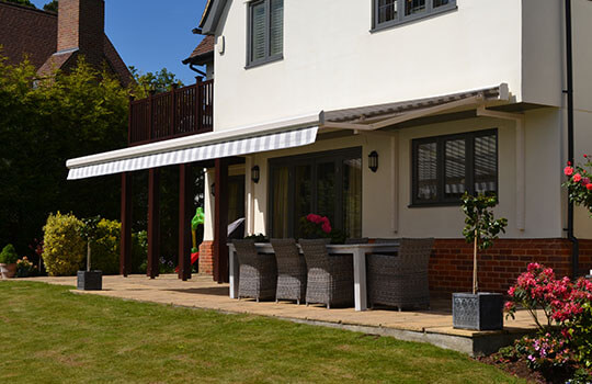 white and grey stripped awning