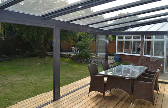 inside view of glass room on patio