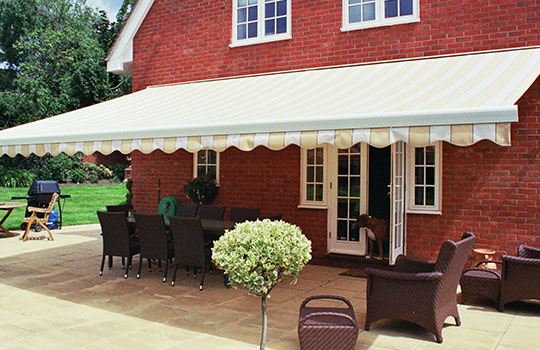 slopped stripped garden awning