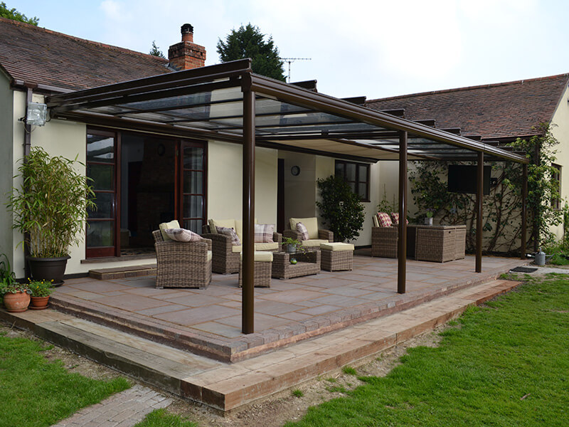 glass awning covering full patio