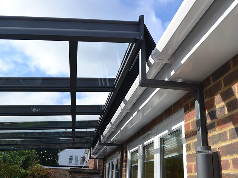 glass awning with black frame
