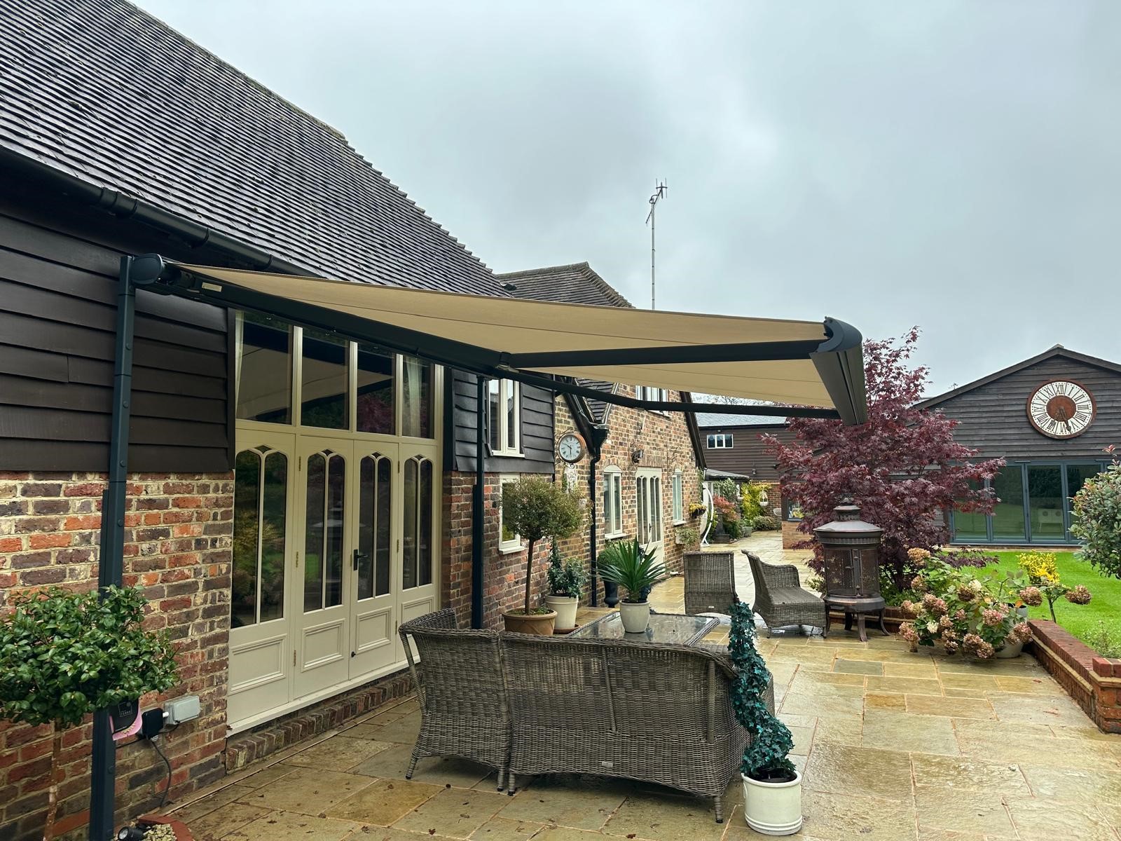 free standing awning displayed